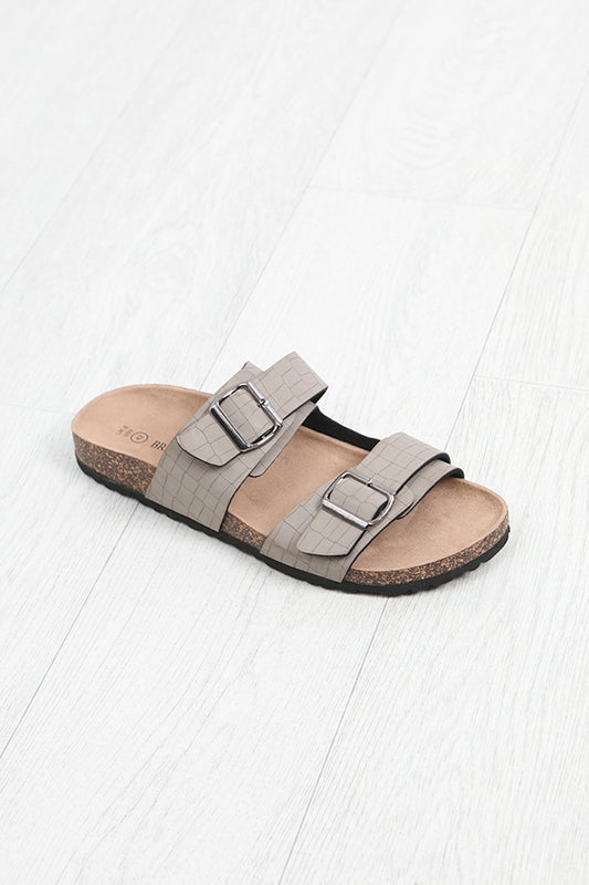 Stone Snake Effect Buckle Strap Detail Cork Sandals
