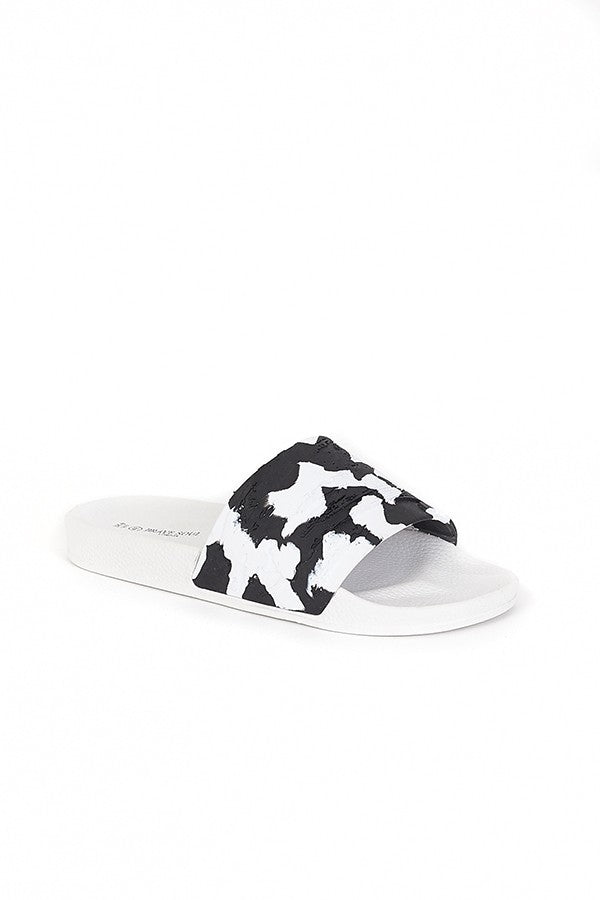 White Camouflage Print Sliders