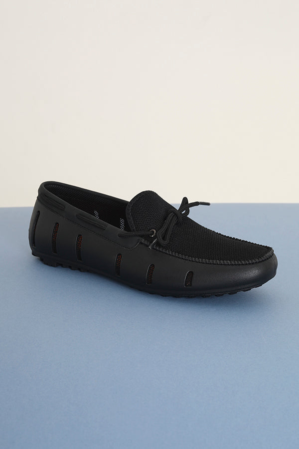 Black Side Cut Out Faux Suede Panel Loafers