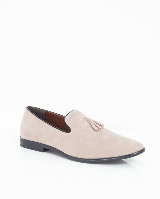 Tassel Detail Pink Faux Suede Loafers