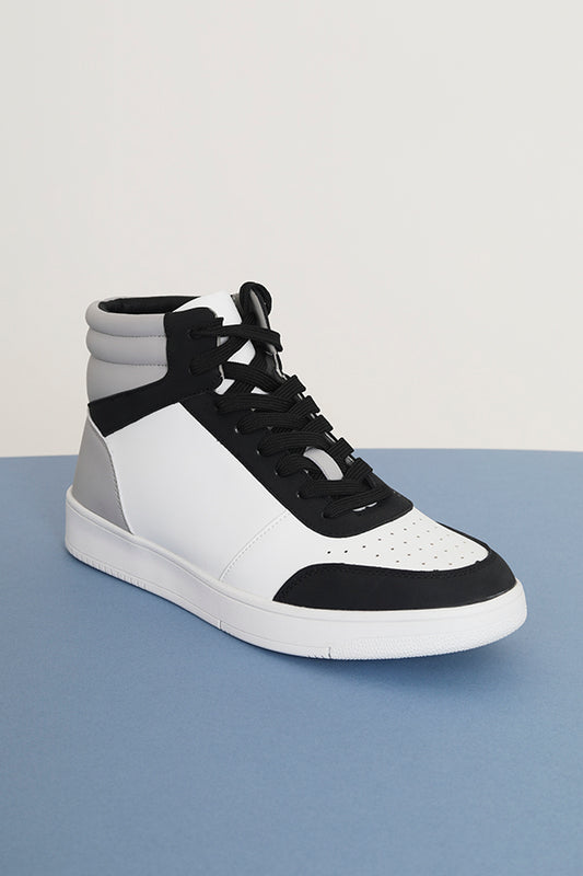 Grey And White Contrast Panel High Top Trainers