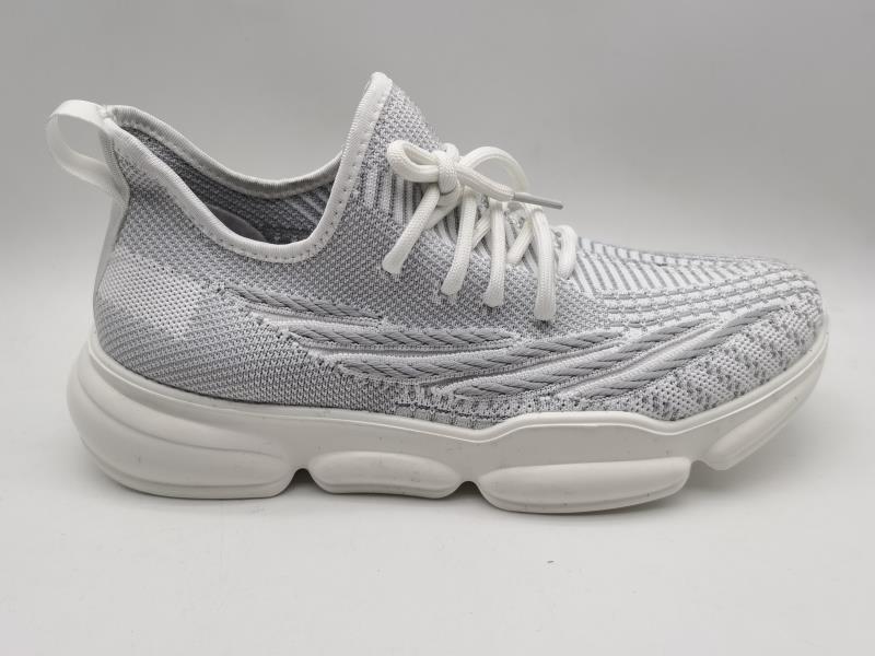 White Chunky Sports Sole Lace Up Knit Trainers