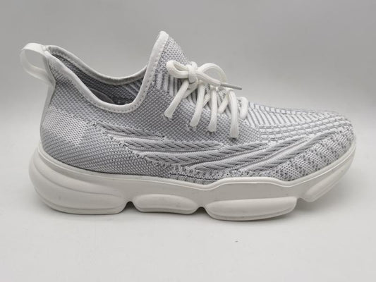 White Chunky Sports Sole Lace Up Knit Trainers