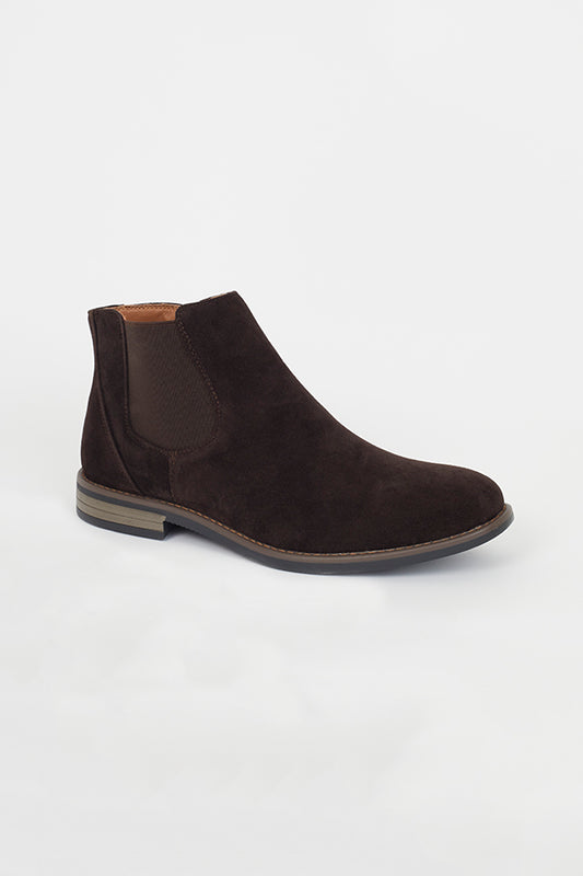 Dark Brown Faux Suede Chelsea Boot