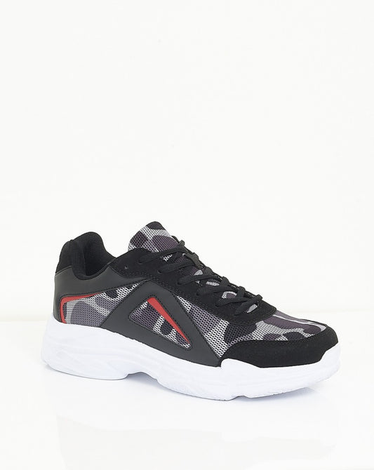 Camouflage Print Mesh Panel Detail Chunky Trainers