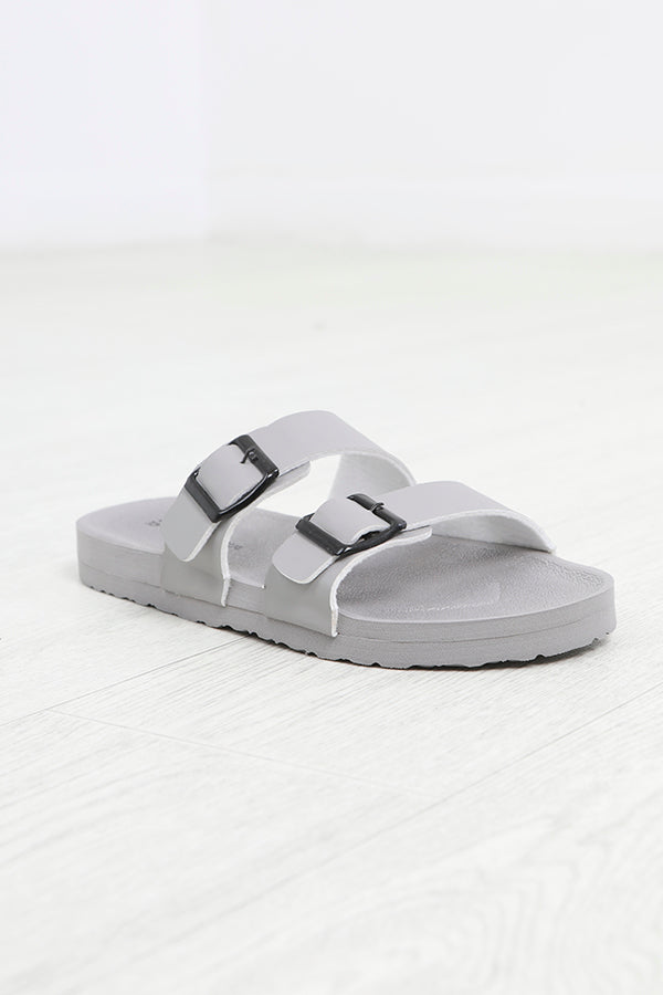 Light Grey Buckle Detail Double Strap Sandals