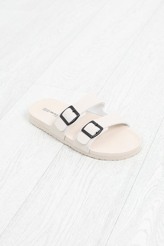 Light Stone Buckle Detail Double Strap Sandals