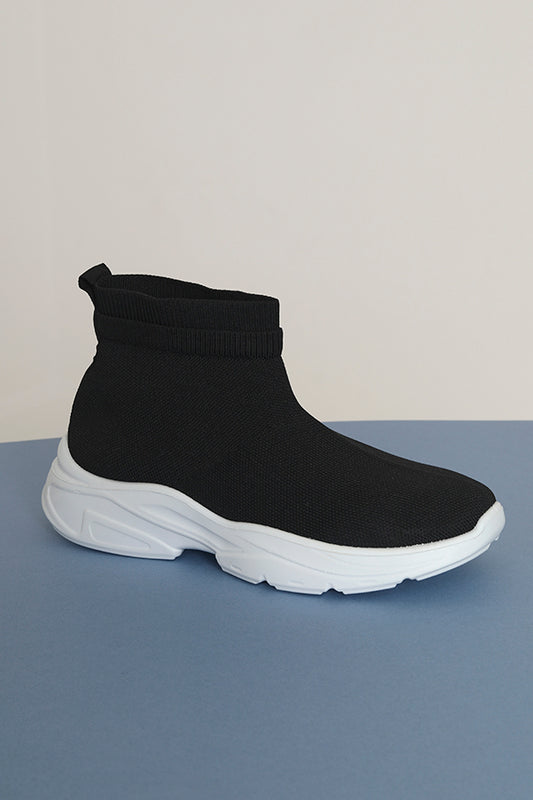 Black Chunky Pu Sole Knitted Sock Trainers