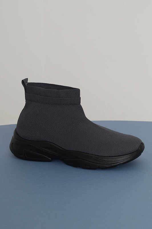 Grey Chunky Pu Sole Knitted Sock Trainers