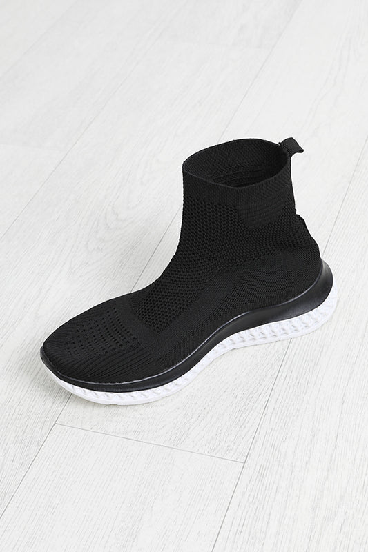 Black Knitted Pull On Sock Trainers