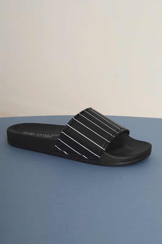 Black And White Stripe Pu Slider Sandals