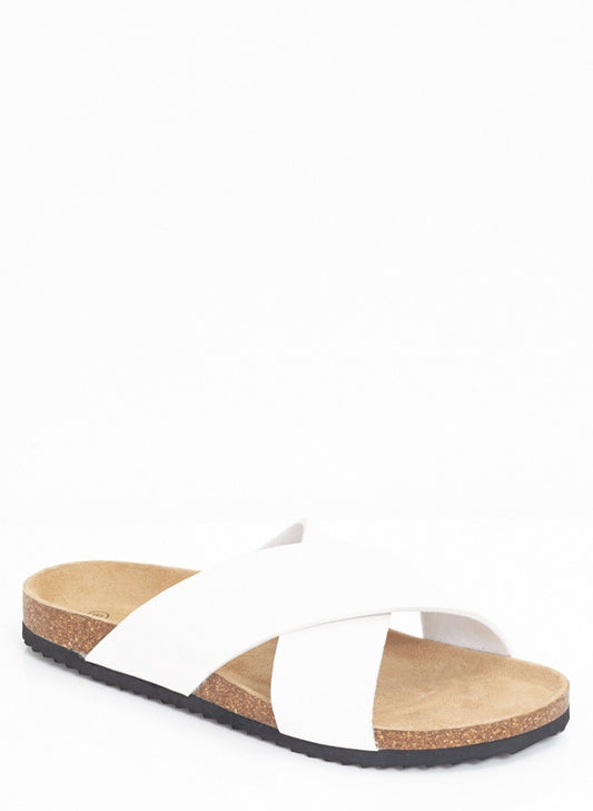 White Crossover Strap Sandals
