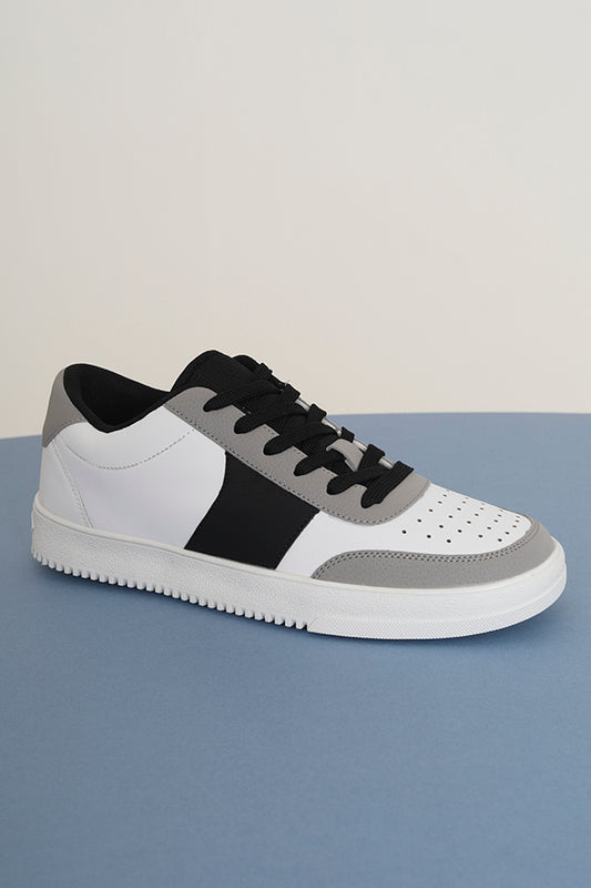 White And Grey Perforated Front Pu Trainers