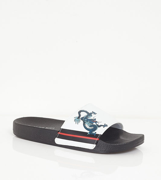Dragon Print Strap Slip On Pool Sliders