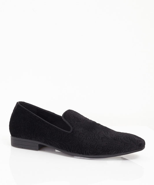 Black Embossed Velvet Baroque Style Loafers
