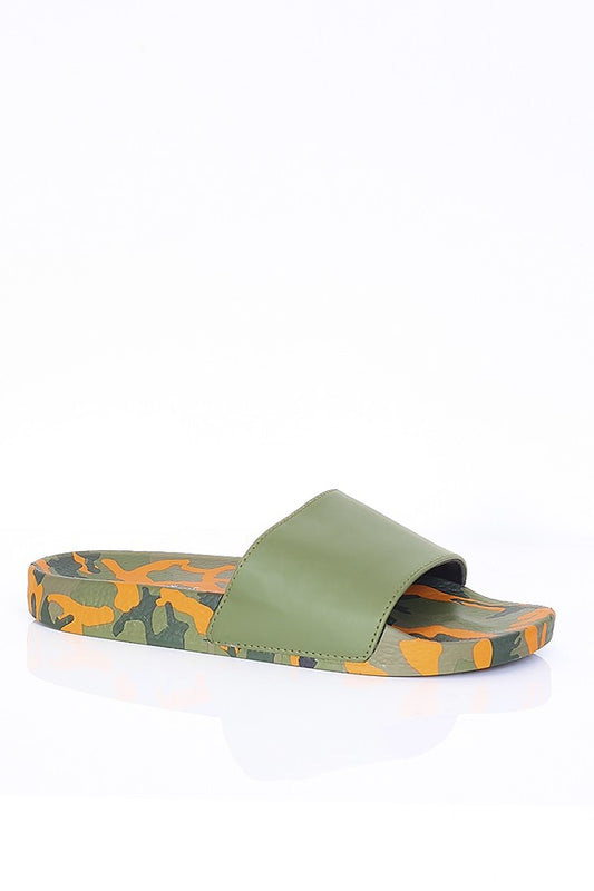 Orange Camo Sole Slider With Khaki Strap