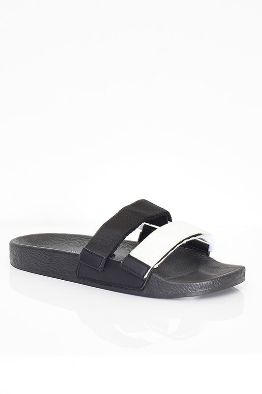 Monochrome Buckle Detail Double Strap Sandals