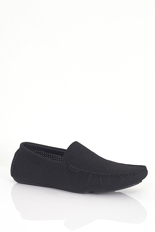 Black Faux Suede Perforated Loafers