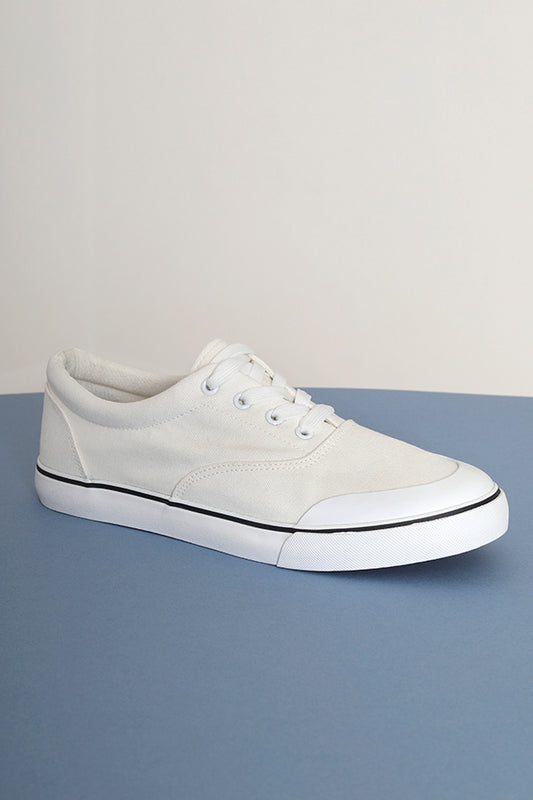 White Canvas Lace Up Plimsoles Lace Up Front