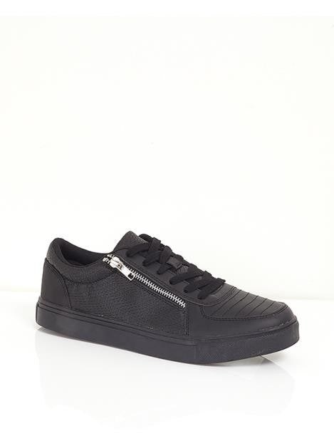 Black Crackled Effect Zip Detail Trainers