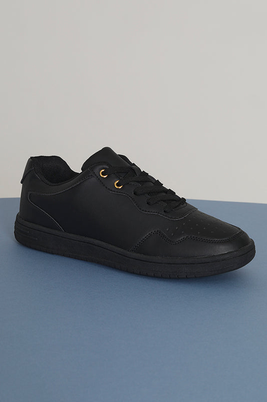 Black Perforated Front Upper Lace Up Trainer