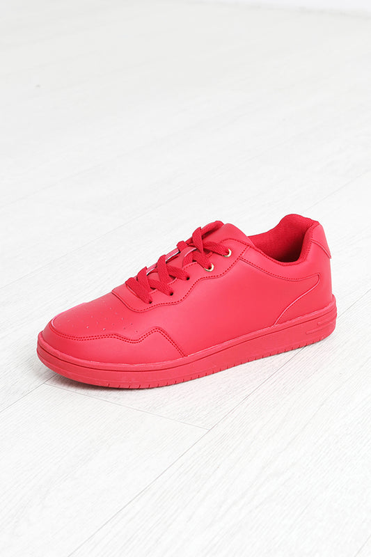 Red Faux Leather Lace Up Trainers
