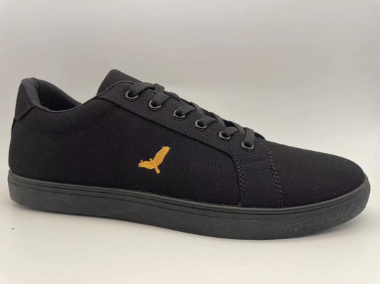 Black Canvas Lace Up Embroidered Trainers