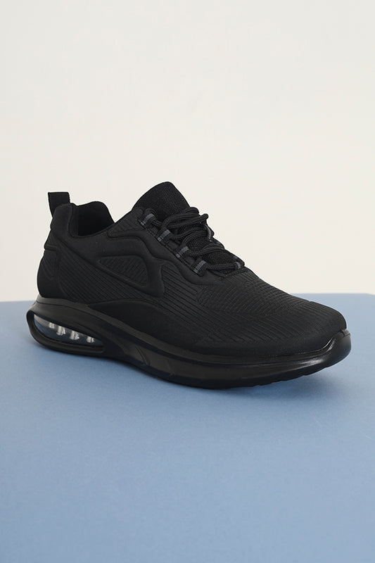 Black Chunky Air Bubble Embossed Lace Up Trainers