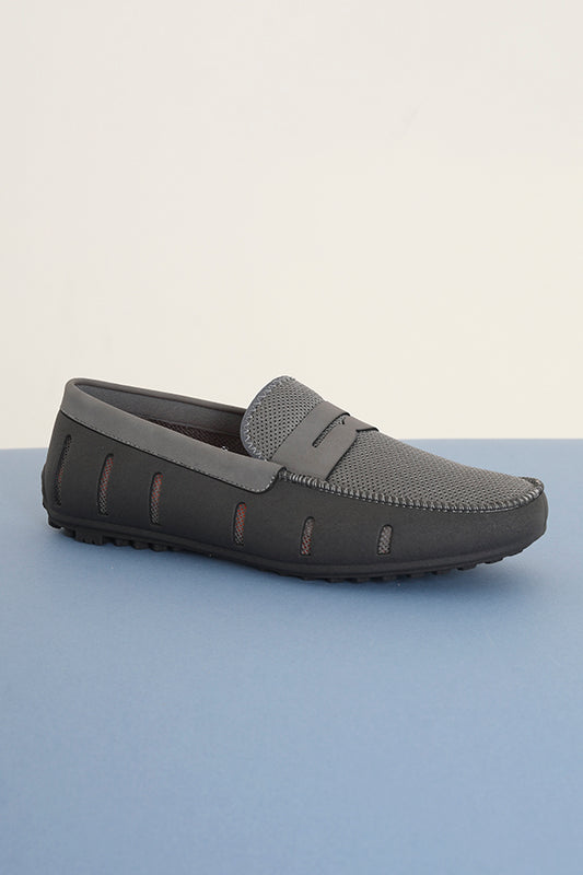 Grey Faux Suede Detail Side Cut Out Rubber Loafers