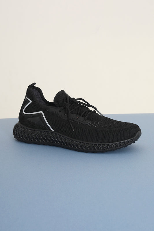Black Knit Trainers With Silver Reflective Stripe