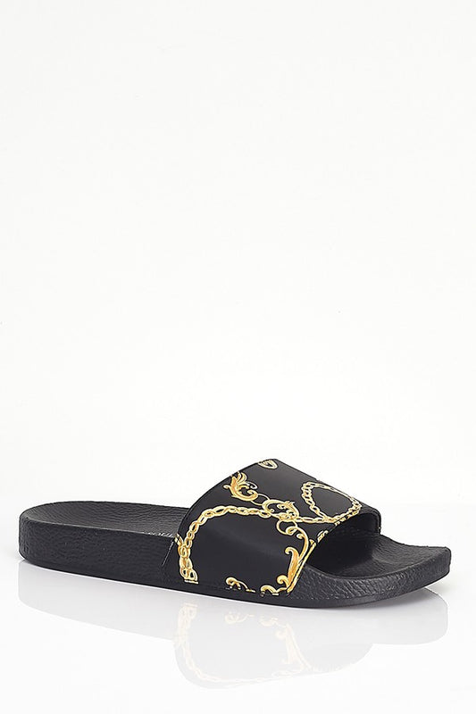 Baroque Chain Print Slip On Pool Sliders