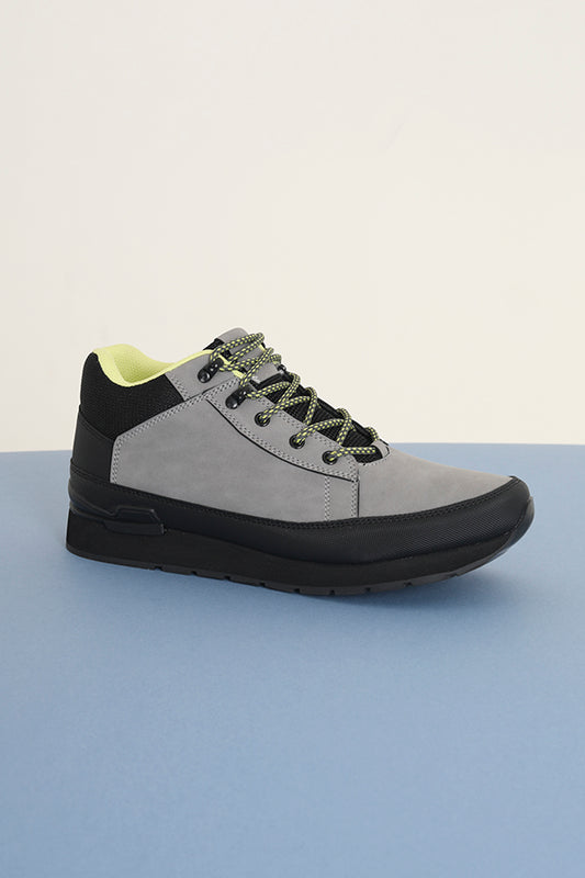 Lace Up Boot White With Black Layer Sole Grey And Black Panel Detail