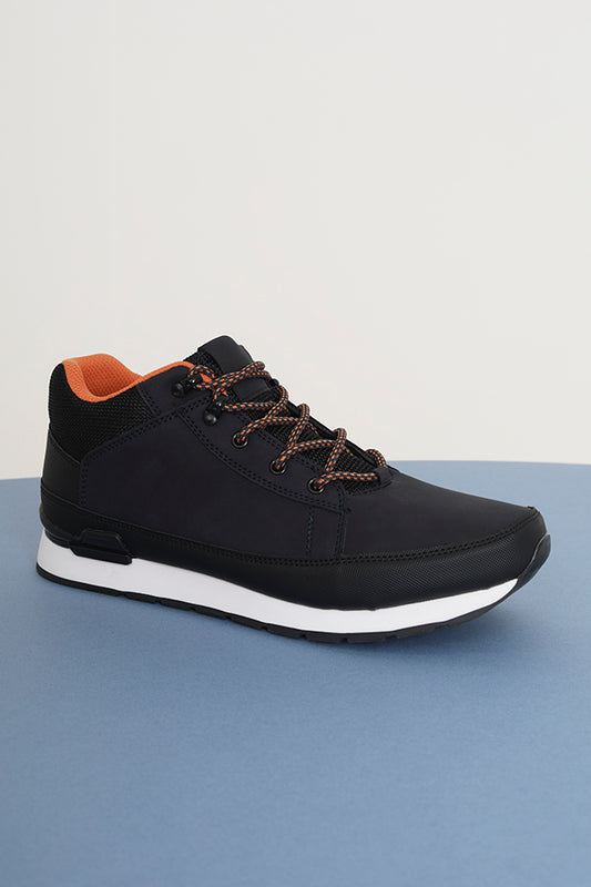 Navy/Black Panelled Eyelet Detail Lace Up Boot