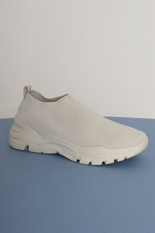 Stone Chunky Pu Sole Low Knitted Trainers