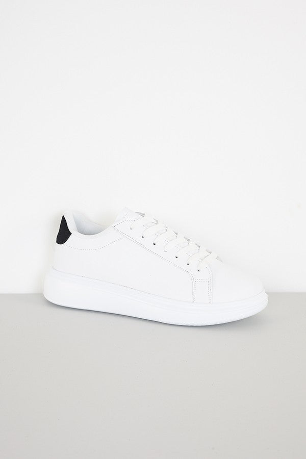 Black Panel Whit Pu Chunky Sole Lace Up Trainers