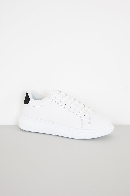 Black Panel Whit Pu Chunky Sole Lace Up Trainers