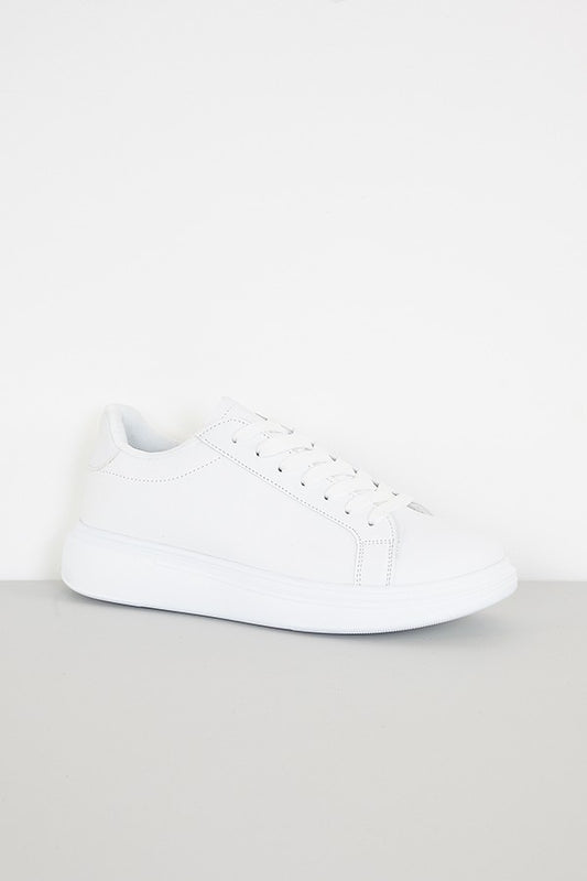 White Pu Chunky Sole Lace Up Trainers