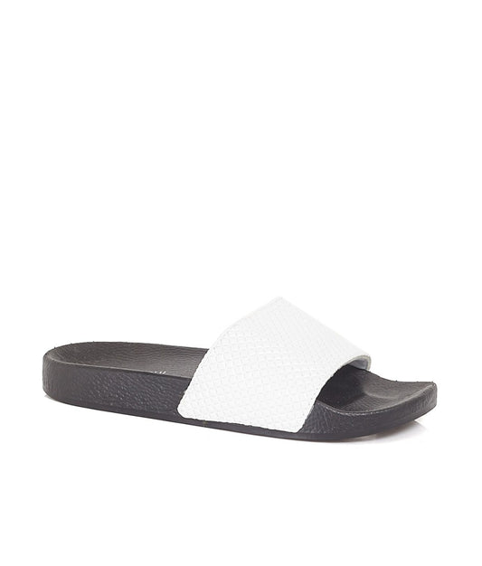 White Embossed Stud Effect Strap Pool Sliders
