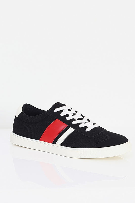 Black Trainer With Pu Panel Side And Hell Details