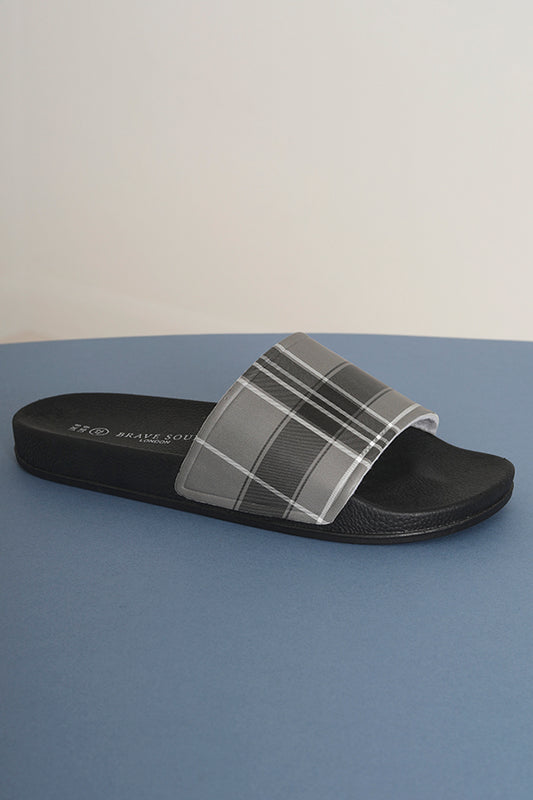Checked Print Strap Pool Sliders