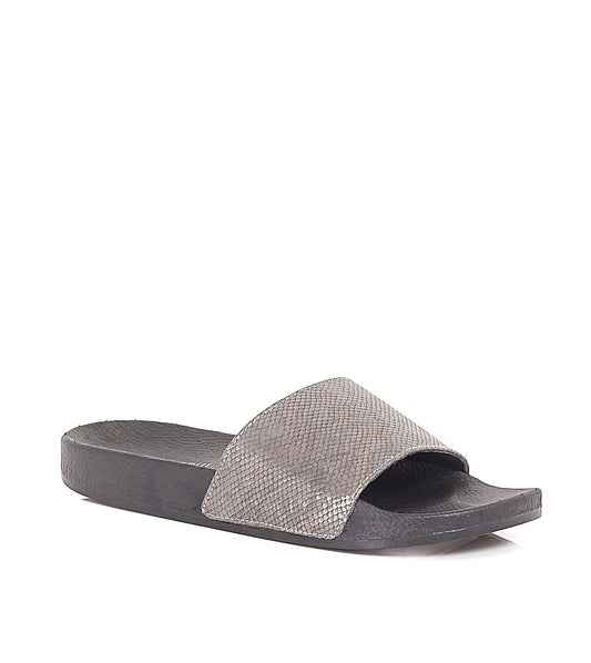 Metallic Snakeskin Strap Pool Sliders