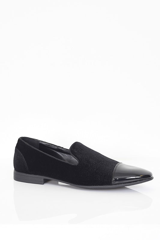 Black Velvet Loafers With Pvc Toe Cap