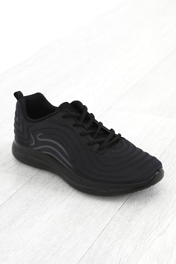 Embossed Detail Black Lace Up Trainers
