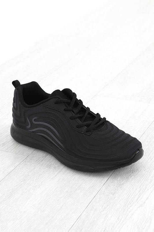 Embossed Detail Black Lace Up Trainers