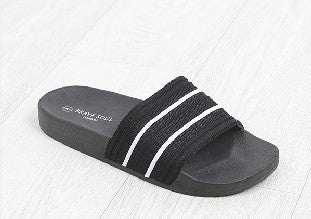 Black And White Stripe Detail Knitted Sliders