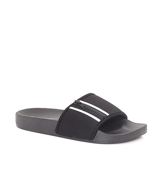 Striped Zip Detail Black Pool Sliders