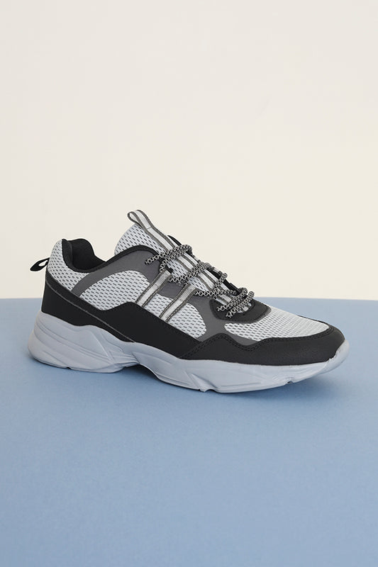 Grey Chunky Trainer Grey And Black Pu & Mesh Panels