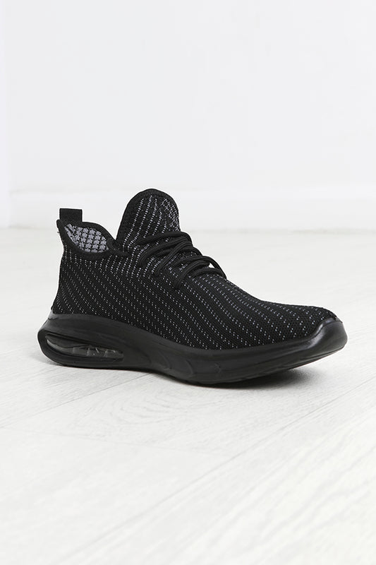 Black Lace Up Chunky Sports Sole Knit Trainers