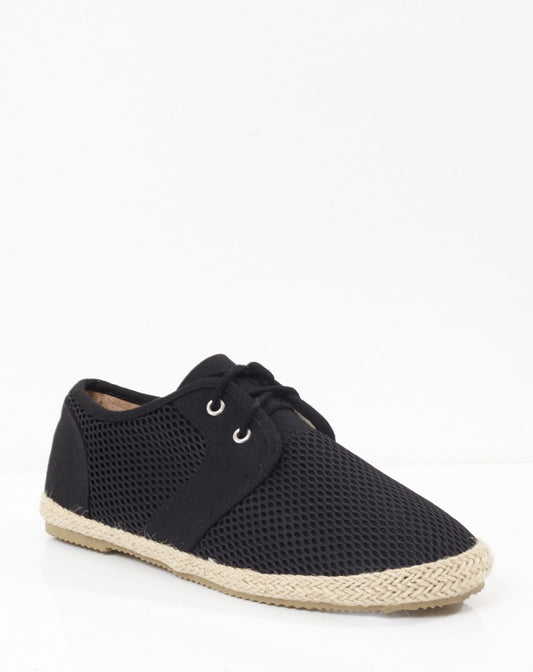 Waves Black Mesh Lace-Up Espadrilles