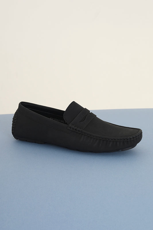 Black Faux Suede Slip On Loafers